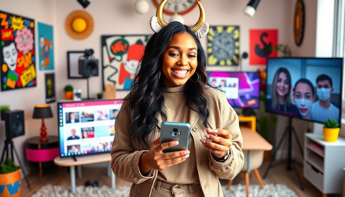 Kourtneythagoat engaging with her audience in a vibrant studio.